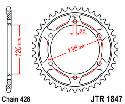 Couronne 55 dents acier standard 1847 - 428 JT Sprockets | YAMAHA TDR 125