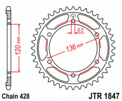 Couronne 55 dents acier standard 1847 - 428 JT Sprockets | YAMAHA TDR 125