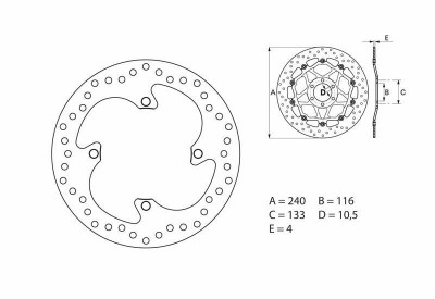 Disque de frein arrière fixe Oro 68B40782 Brembo | KLX R 450, KX 125, 250, KXF 250, 450, RMZ 250