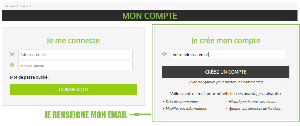 Je renseigne mon email